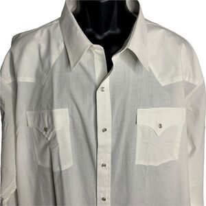 Sheplers Pearl Snap Western Shirt 20 35 Tall White Long Sleeve Pockets One Point